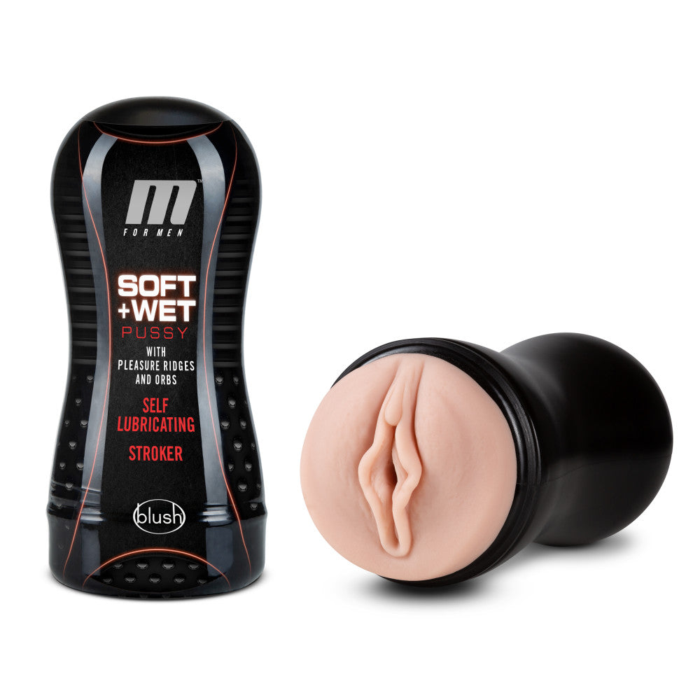 "M for Men - Soft and Wet - Pussy With Pleasure Ridges and Orbs - Self Lubricating Stroker Cup - Vanilla BL-84023"